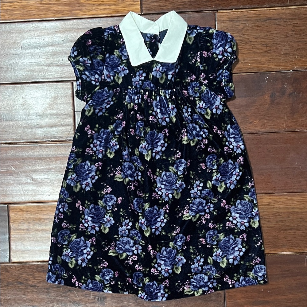 Janie and Jack Navy Floral Dress with White Collar Kids Size 4